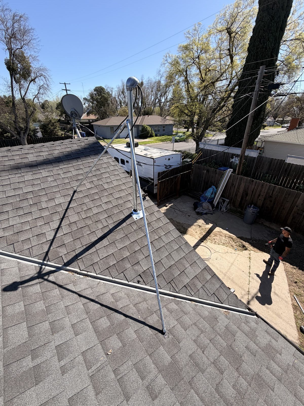 Service entrance mast from second rooftop angle — Cyber Electric LLC